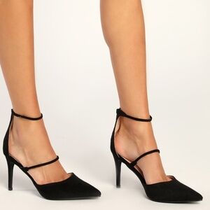 Lulus Lovelee Black Suede Pointed-toe Ankle Strap Pumps - Size 7